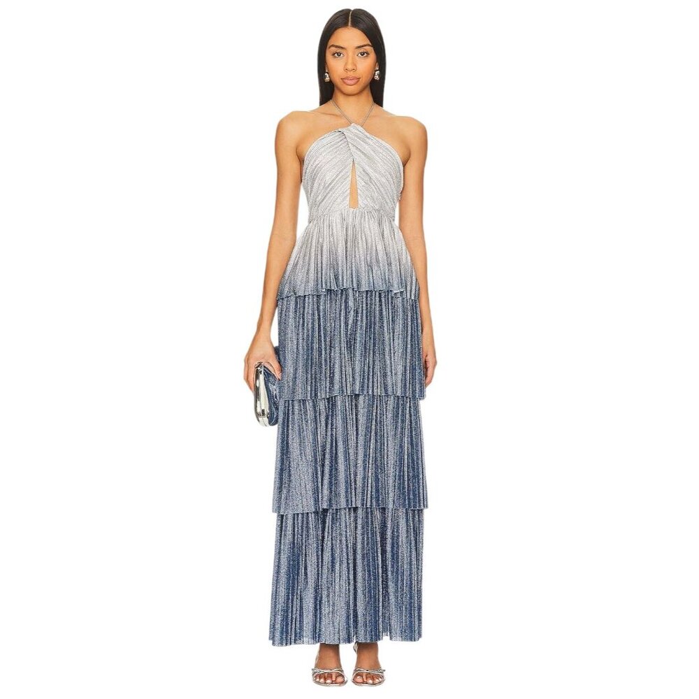 Line & Dot Silver and Navy Ombre Tiered Maxi Dress